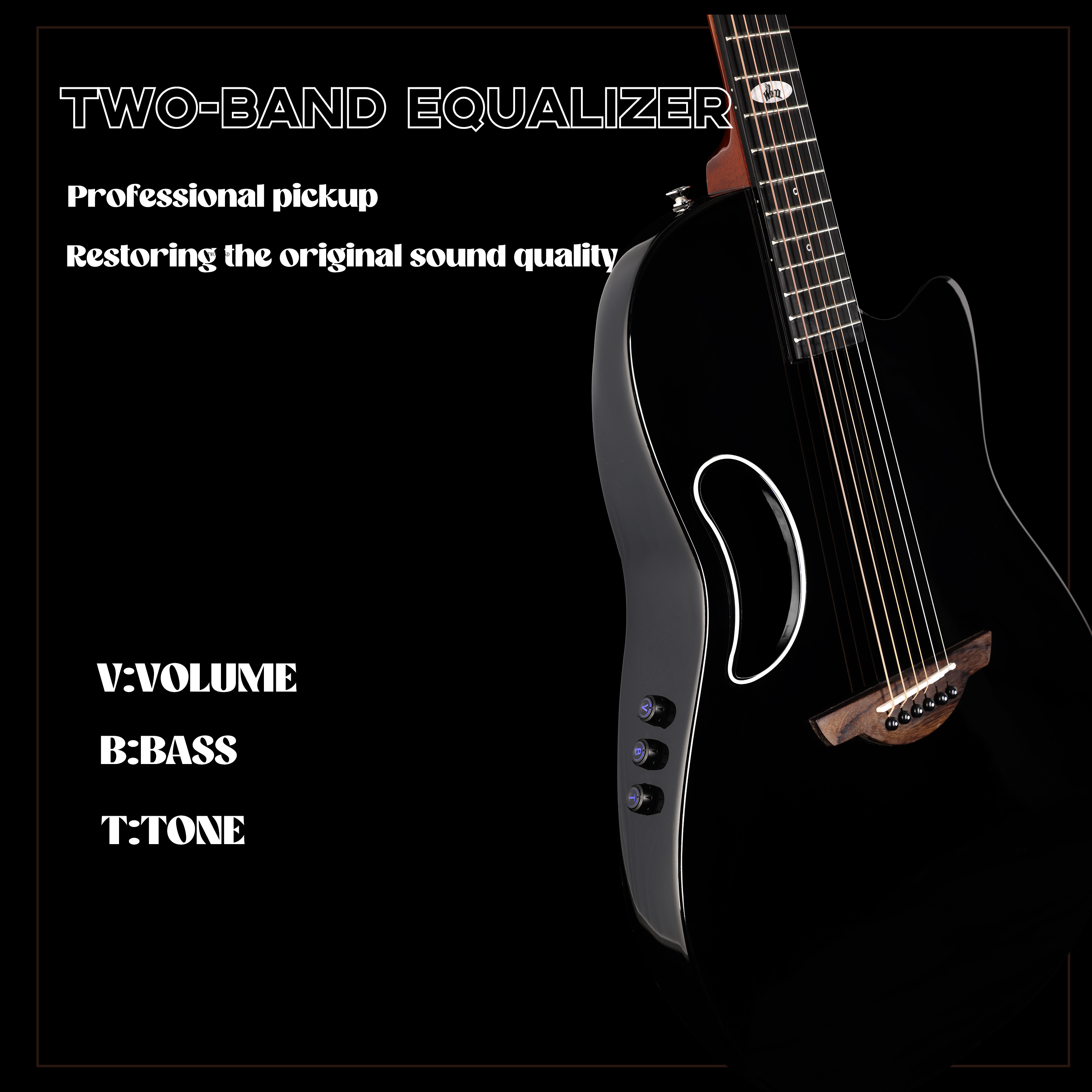 Guitarra eléctrica acústica Winzz con respaldo redondo y material de carbono (AFO300CE)