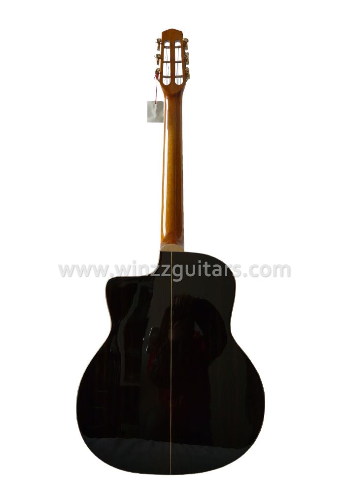 Guitarra de jazz gitana con tapa de cedro macizo con orificio en D o orificio ovalado (AGJ60)