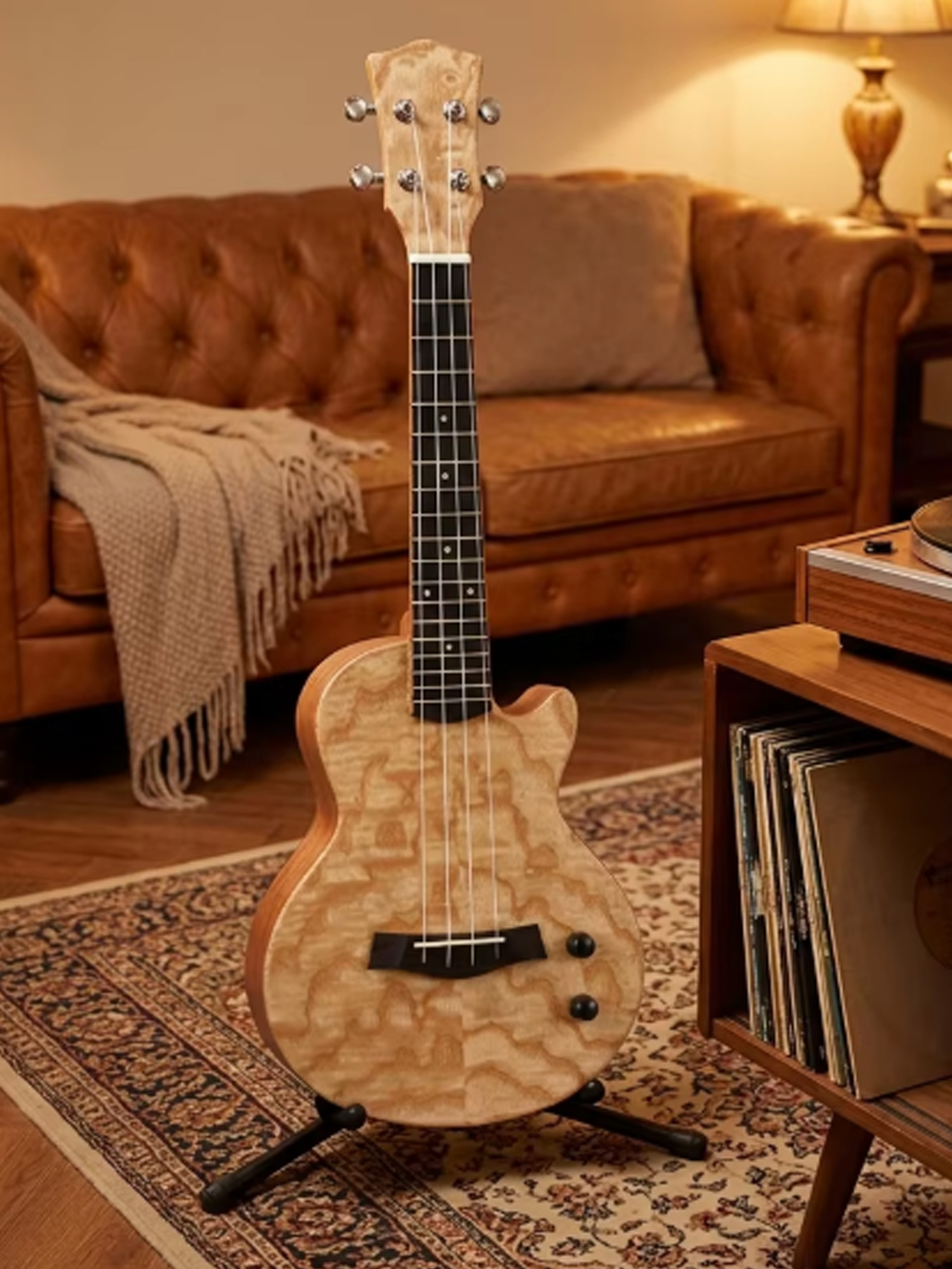 EUP74 Ukelele eléctrico de 26 'de alta calidad con cuerpo delgado de madera maciza estilo LP