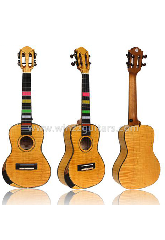 De madera y amp; Unión de celuloide Ukulele de arce flameado sólido (AU04S-BA)
