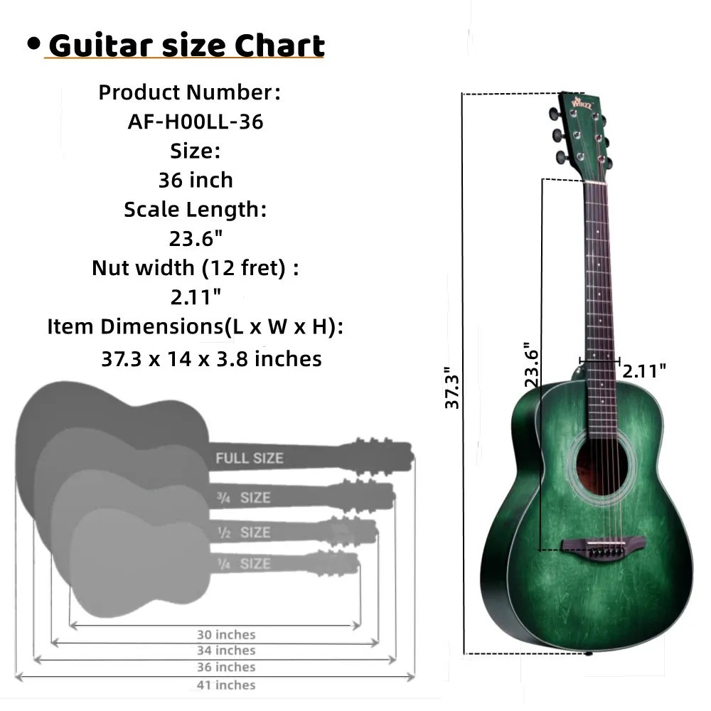 Guitarra WINZZ de 36 pulgadas, tamaño 3/4, guitarra acústica para principiantes (AF-H00L)