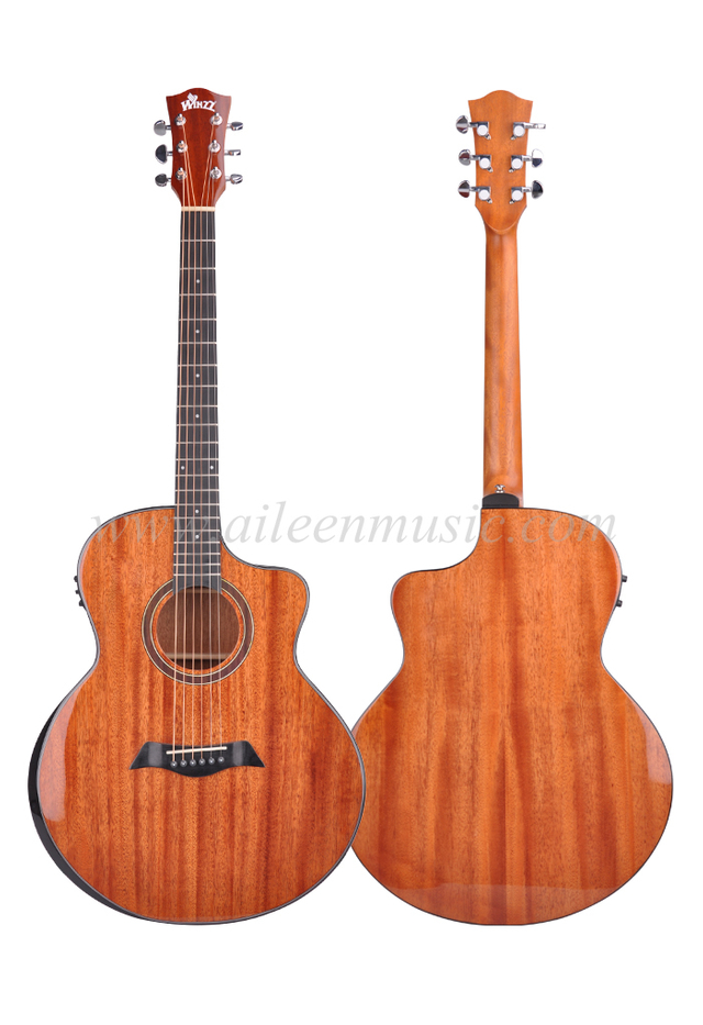Guitarra acústica de caoba maciza recortada de 40 pulgadas con parte superior sólida brillante (AFMAA7C-J)