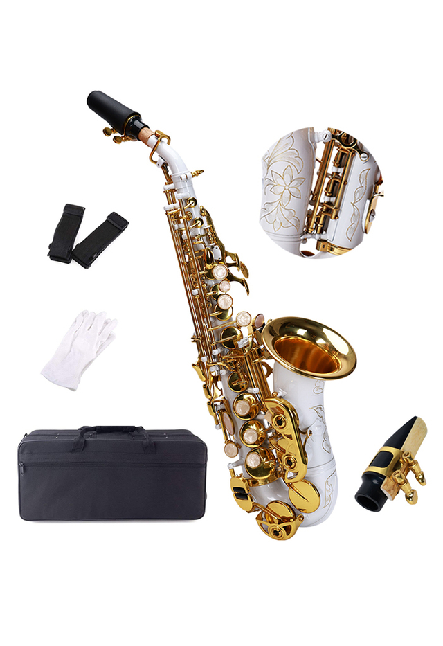 Saxofón soprano OEM cuerpo blanco curvo saxofón soprano (SSP-GU2030WG)