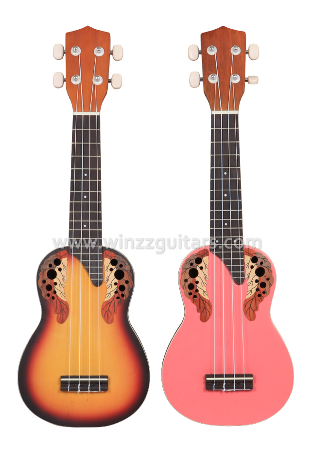 Madera contrachapada de tilo Encuadernación de ABS blanco Ukelele Ovation (AUO229)