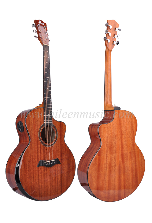 Guitarra acústica de caoba maciza recortada de 40 pulgadas con parte superior sólida brillante (AFMAA7C-J)