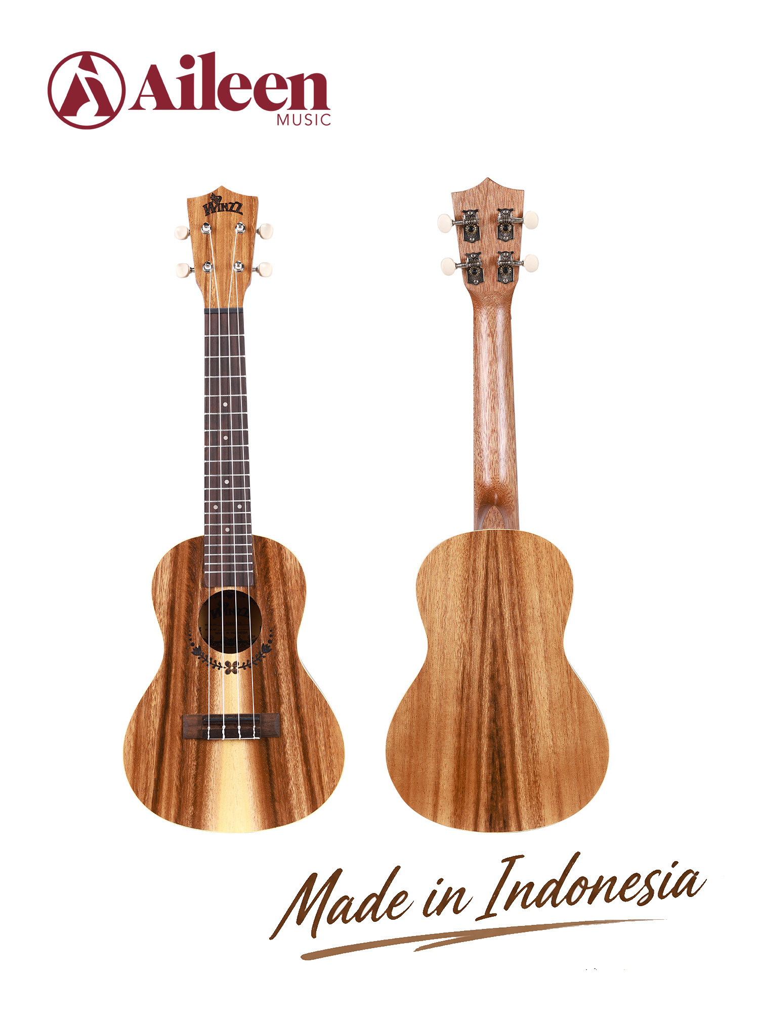 AU604-21 Ukelele soprano de teca (fibra blanca) de calidad Winzz, madera contrachapada de 21 pulgadas, fabricado en Indonesia