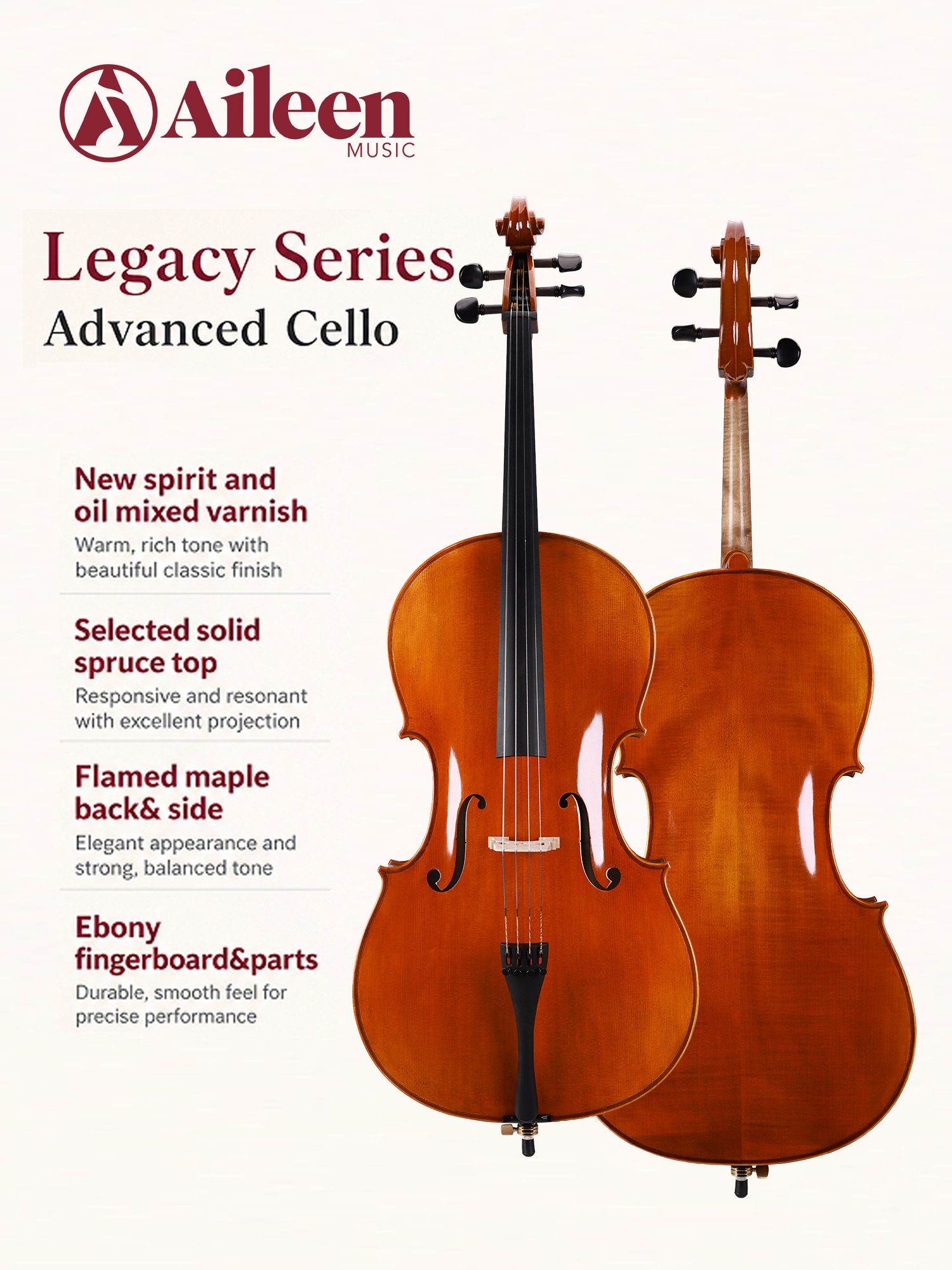 LC02 Legacy Series Tapa de abeto macizo seleccionada 1/8- 4/4 Violonchelo profesional avanzado