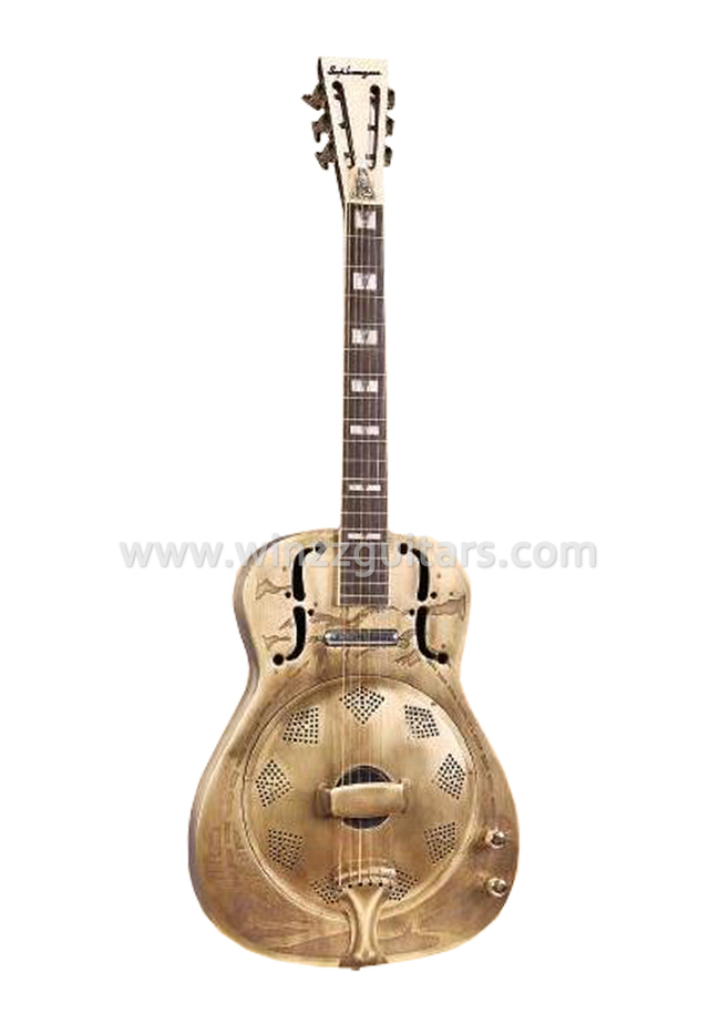 Grabado de metal redondo cuello resonador guitarra (RGS102)