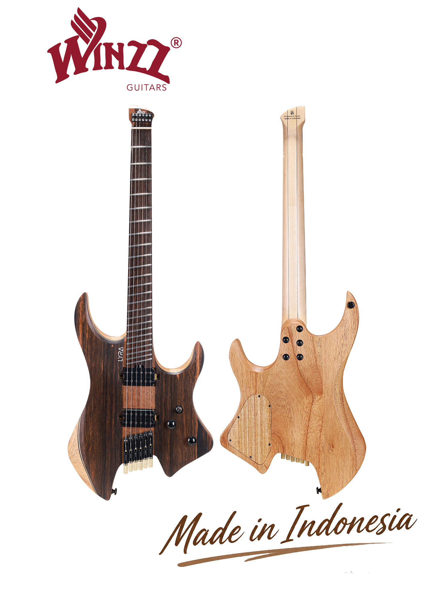 WLH EX80-ME Mindi Body Eboni (grosor: 6 mm) Guitarra eléctrica sin cabeza superior fabricada en Indonesia