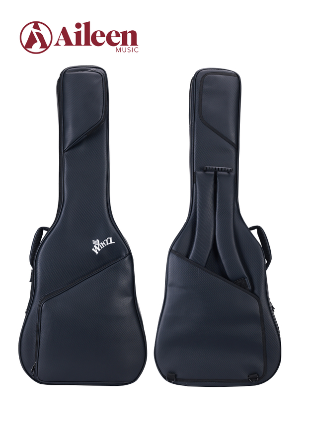 Funda para guitarra acústica Acolchado de espuma de PE de 15 mm Tela de PU negra Forro de Nylex Bolsillo grande (BGW1718)