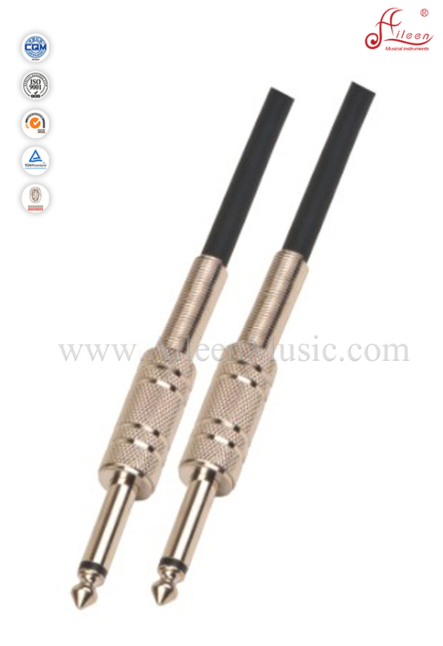Cables de instrumento de cable de guitarra de PVC negro conector de níquel (AL-G024)
