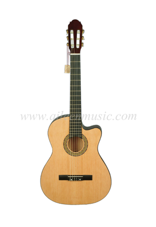 Guitarra clásica recortada de madera contrachapada de abeto de 39 pulgadas (AC209CE)