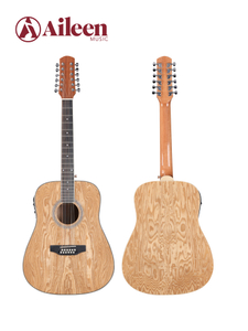 AF55E-12 Guitarra acústica de 12 cuerdas con tapa de madera contrachapada de fresno acolchada de 44 pulgadas 