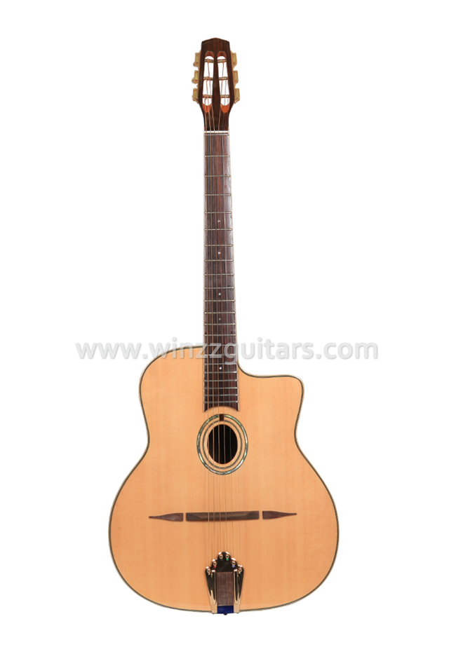 Guitarra de jazz gitano óvalo con orificio en agujero D superior sólido (AGJ60A)