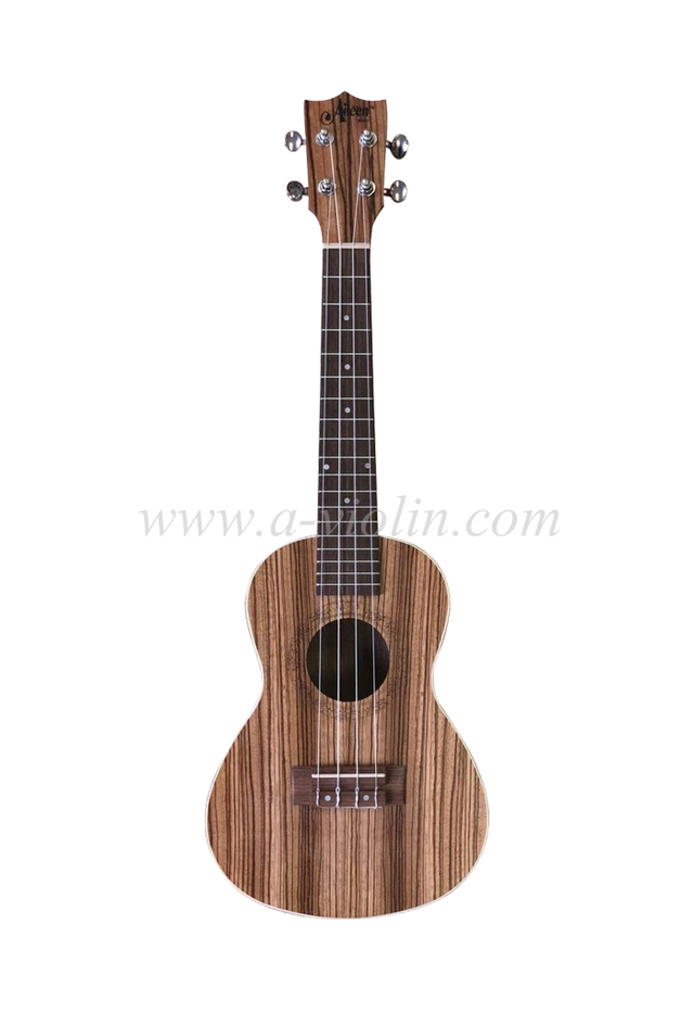 Ukelele de madera contrachapada de zebrano con espalda arqueada de muchos tamaños (AU03LAB)