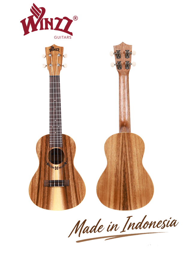 AU604-21 Ukelele soprano de teca (fibra blanca) de calidad Winzz, madera contrachapada de 21 pulgadas, fabricado en Indonesia