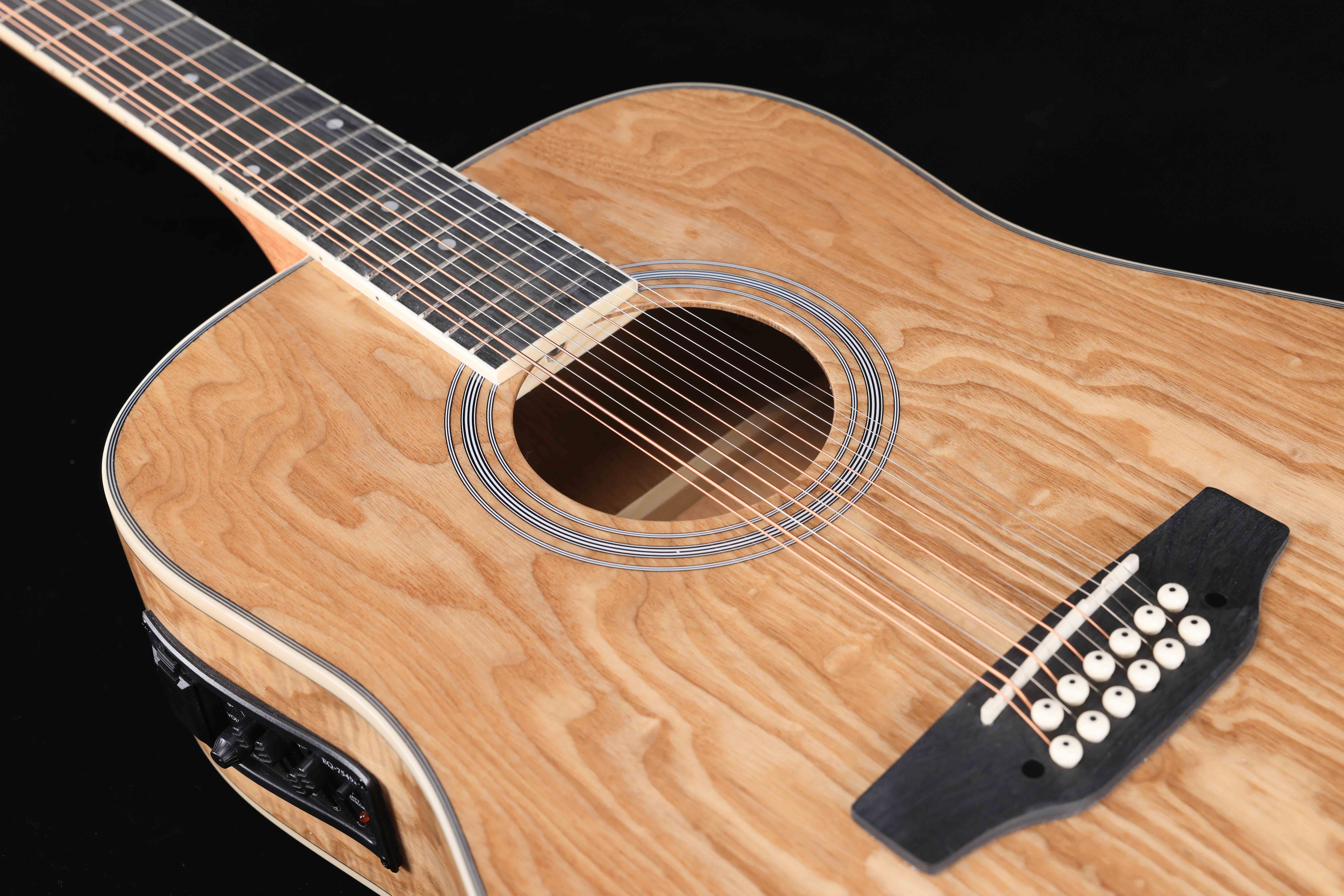 AF55E-12 Guitarra acústica de 12 cuerdas con tapa de madera contrachapada de fresno acolchada de 44 pulgadas 