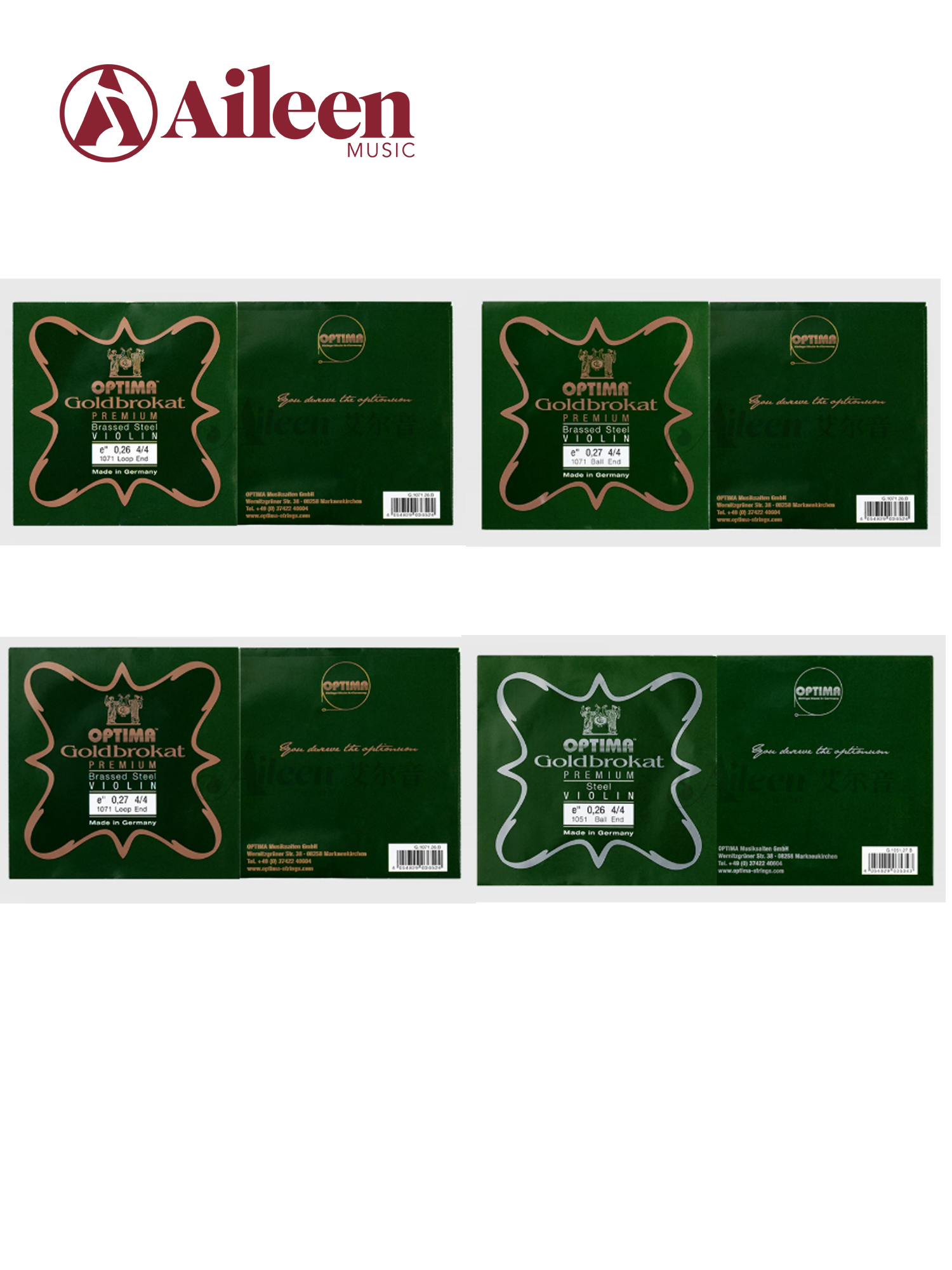 Cuerdas para violín alemán LENZNER OPTIMA New – Cuerda Mi de latón chapado en oro