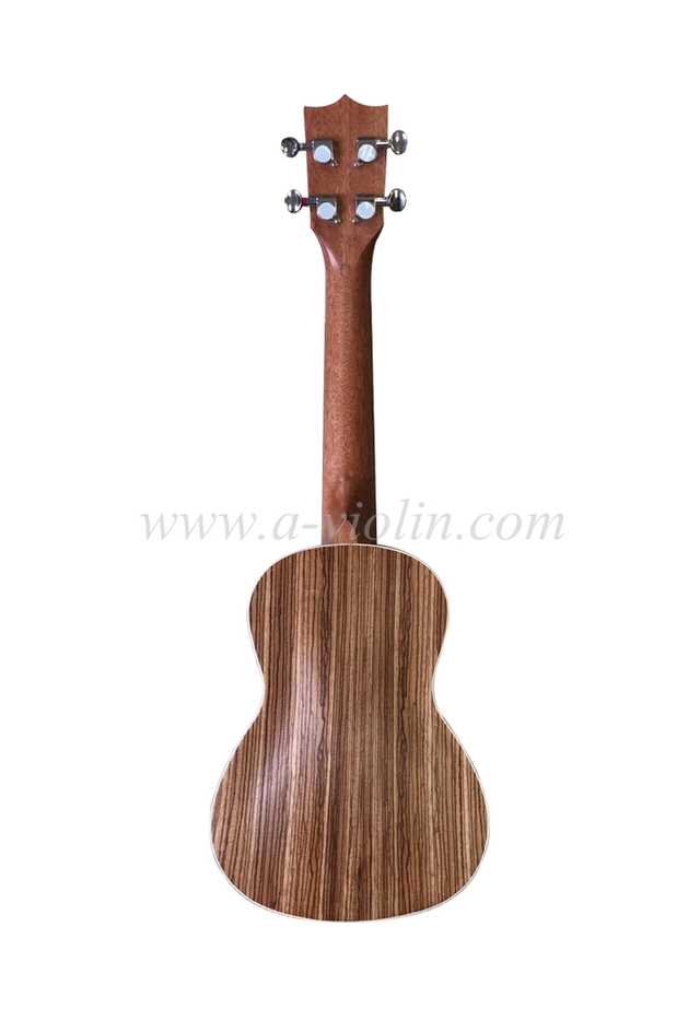 Ukelele de madera contrachapada de zebrano con espalda arqueada de muchos tamaños (AU03LAB)